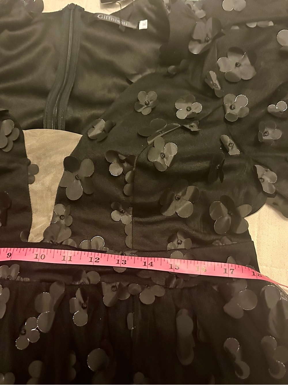 NWT adorable Black Floral Appliqué Puff-Sleeve formal dress XL - Picture 11 of 11